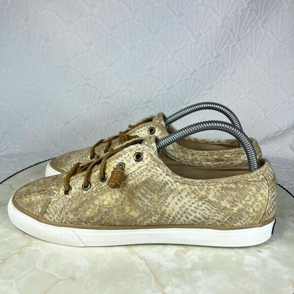 Sperry Top Sider Shoes Womens Size 8.5 Metallic Gold Seacoast Python Sneakers - Picture 6 of 12